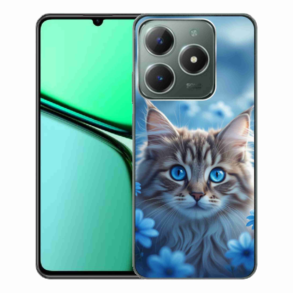 Gelový kryt mmCase na Realme C61 - koťátko v modrých květech