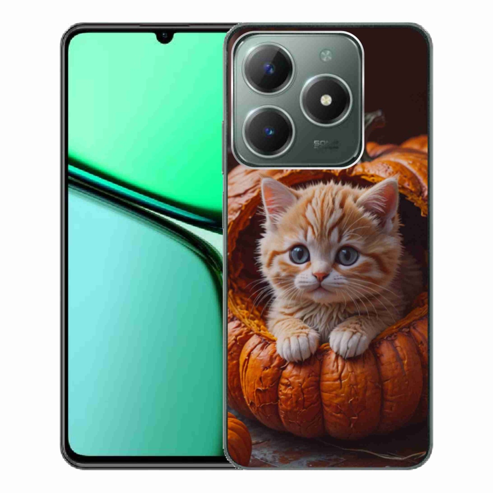 Gelový kryt mmCase na Realme C61 - kotě a dýně 2