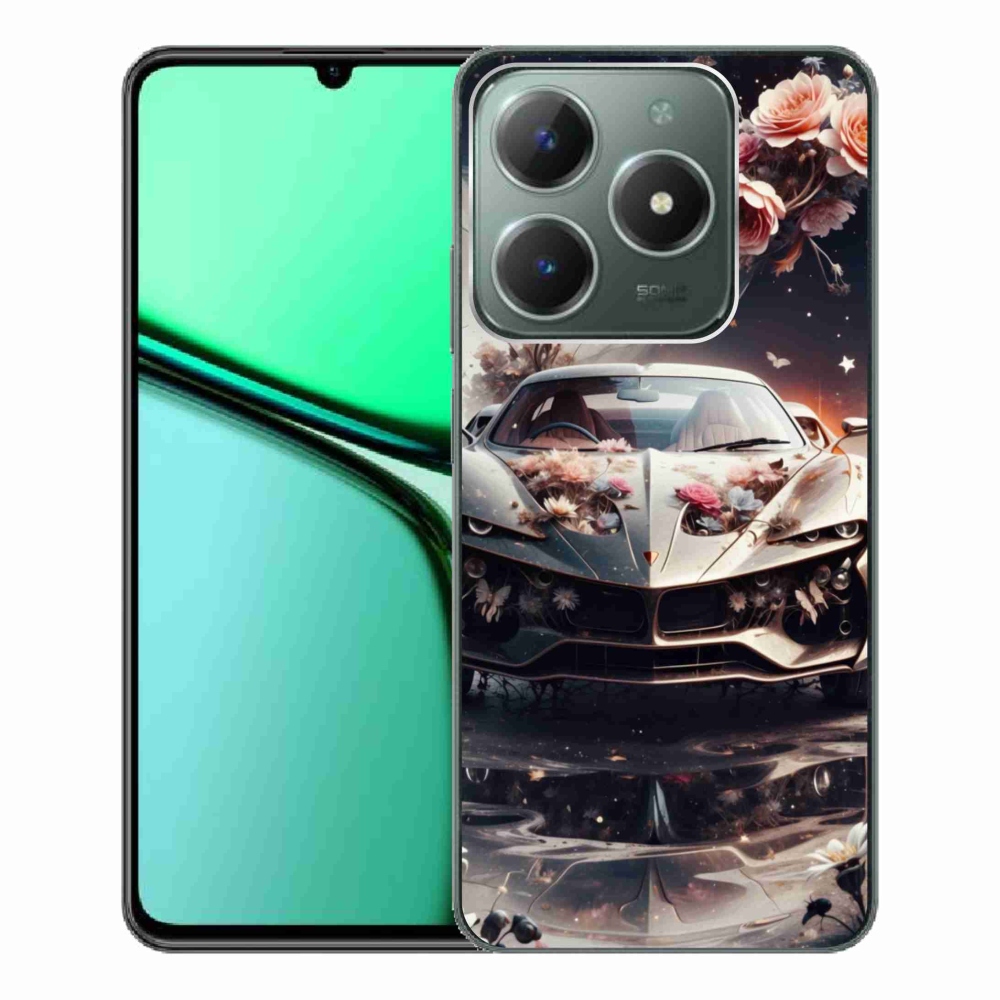 Gelový kryt mmCase na Realme C61 - květinový sportovní vůz