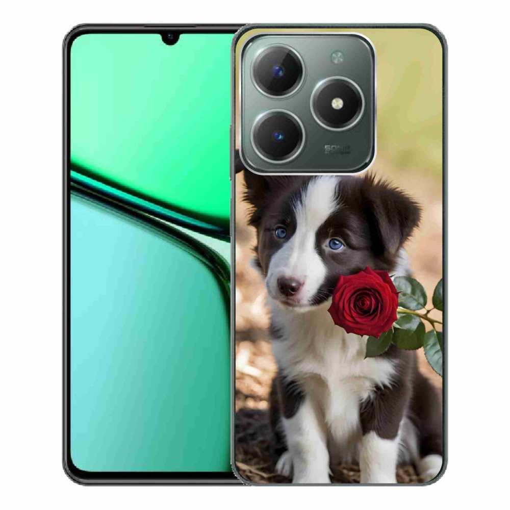 Gelový kryt mmCase na Realme C61 - roztomilá border kolie s růží