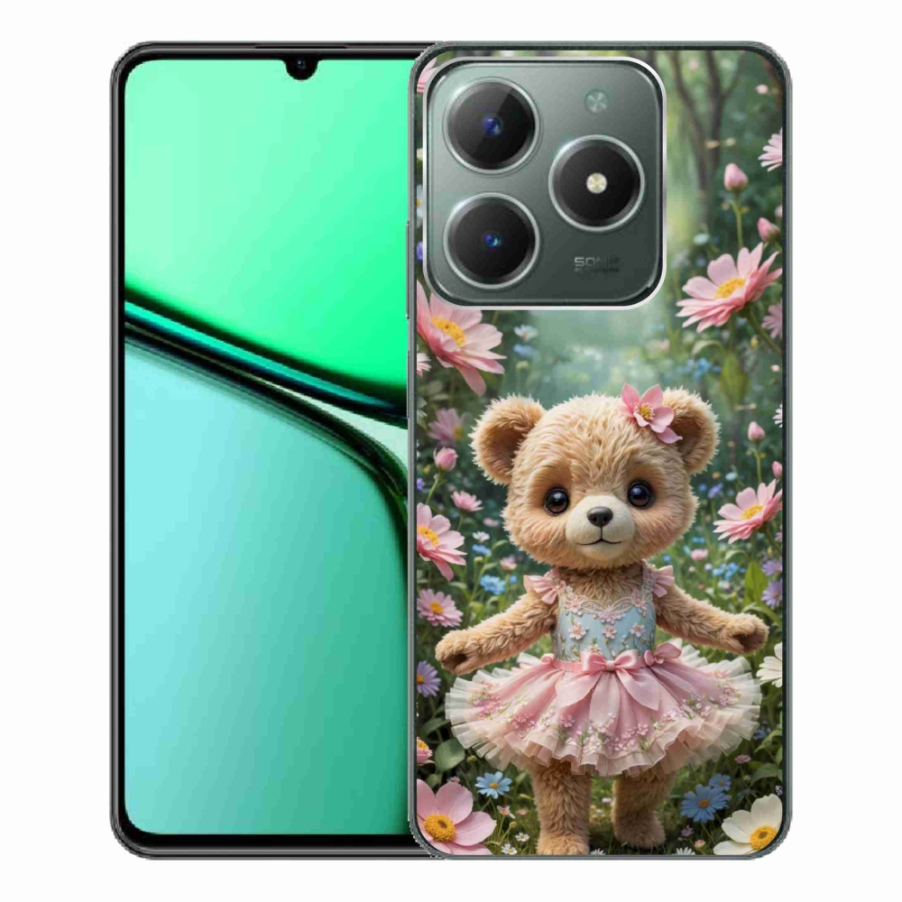 Gelový kryt mmCase na Realme C61 - roztomilý medvídek v květinách