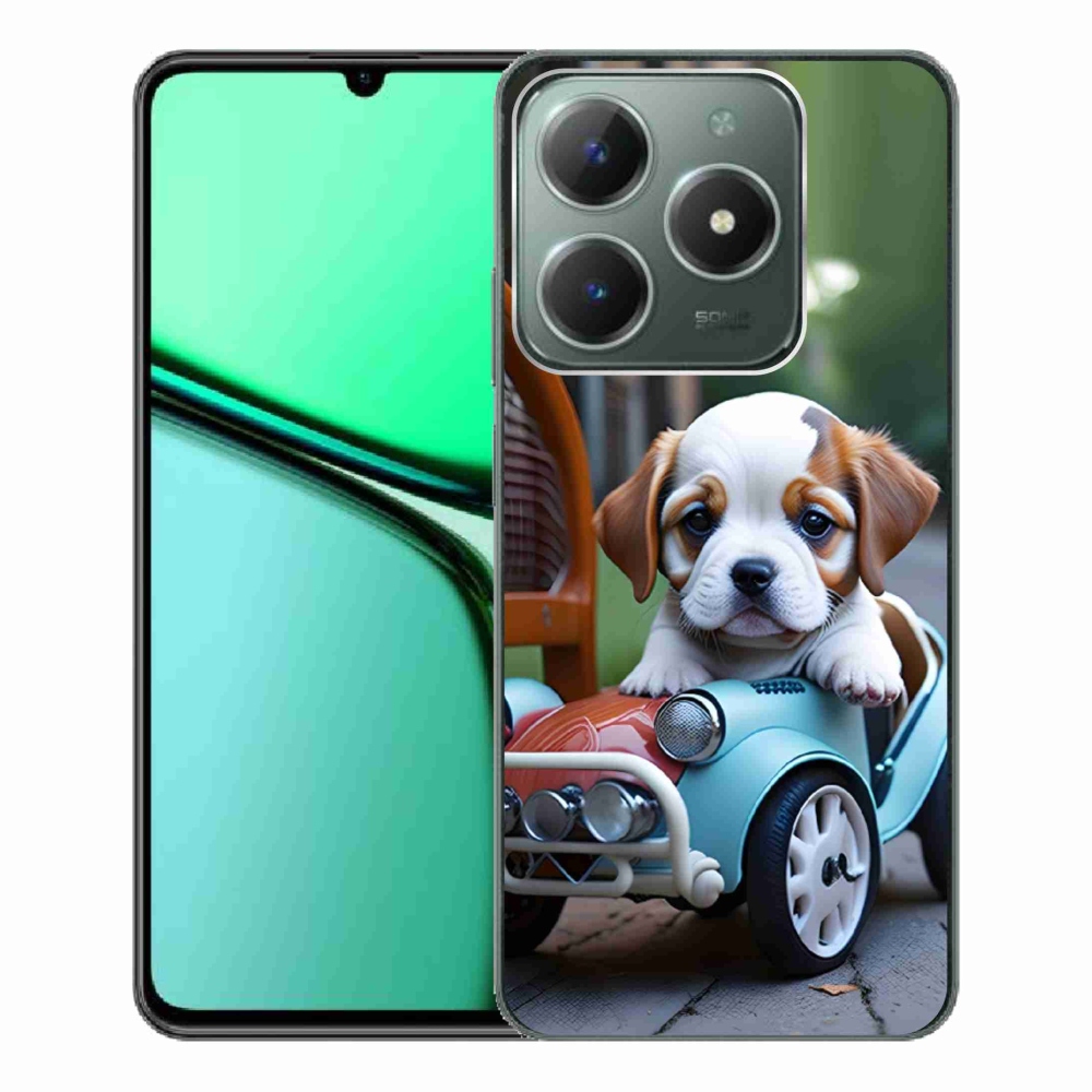 Gelový kryt mmCase na Realme C61 - štěně v retro autě