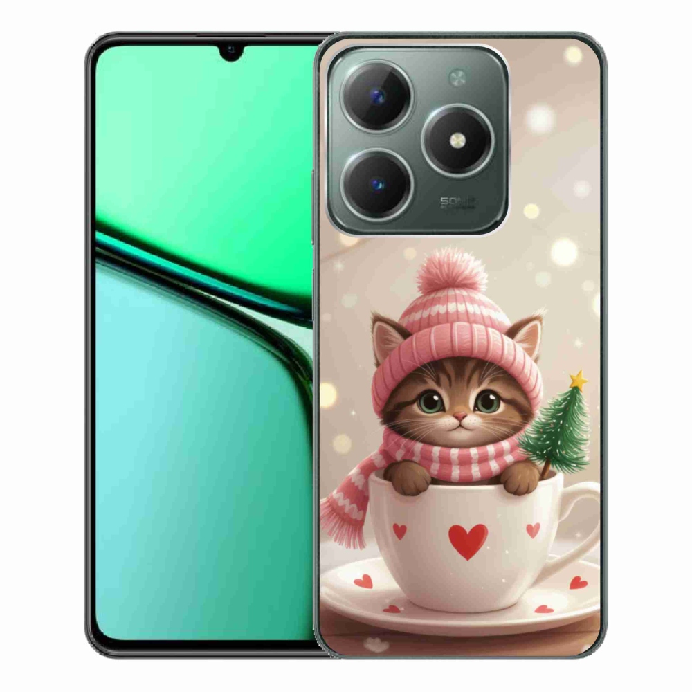 Gelový kryt mmCase na Realme C61 - vánoční kotě v hrnku