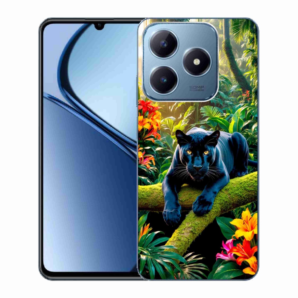 Gelový kryt mmCase na Realme C63 - černý panter v džungli
