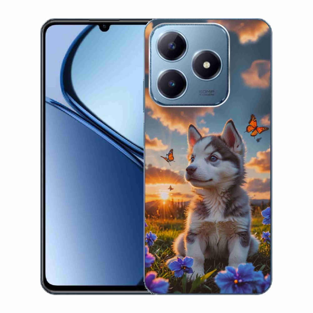 Gelový kryt mmCase na Realme C63 - husky při západu slunce