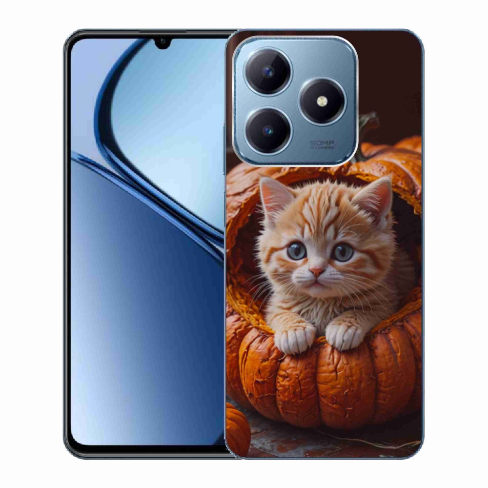 Gelový kryt mmCase na Realme C63 - kotě a dýně 2