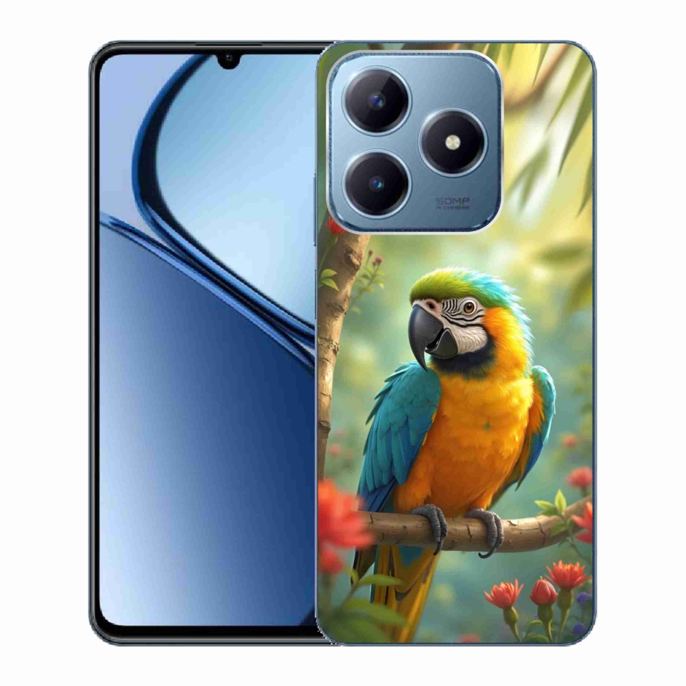 Gelový kryt mmCase na Realme C63 - papoušek ara modrožlutá