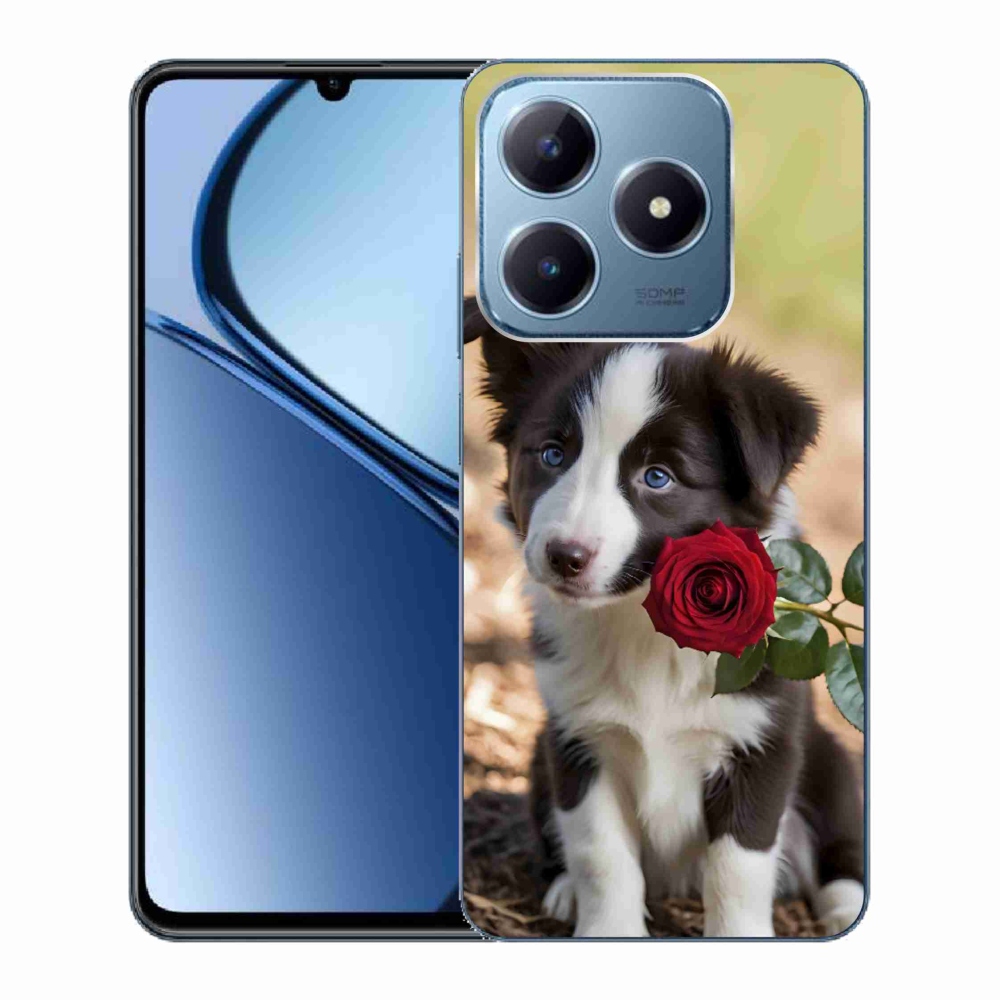 Gelový kryt mmCase na Realme C63 - roztomilá border kolie s růží