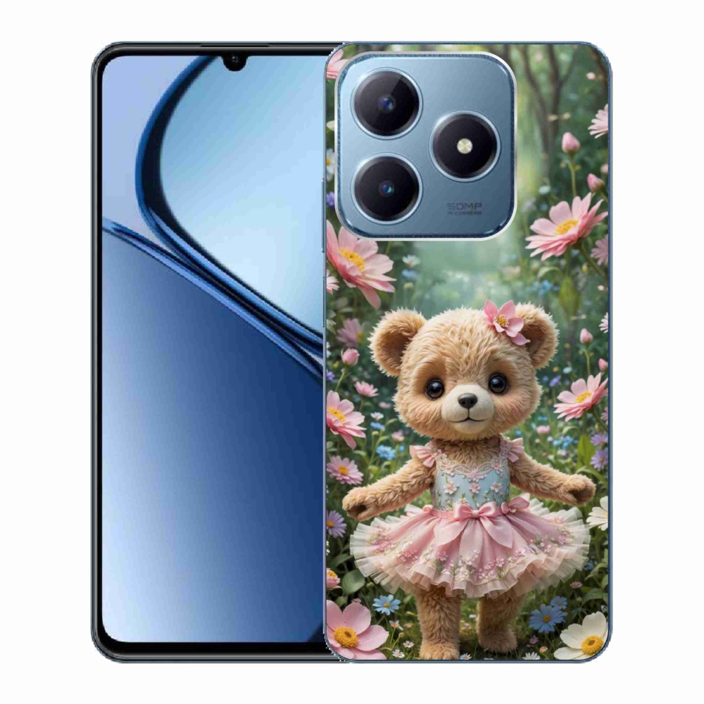 Gelový kryt mmCase na Realme C63 - roztomilý medvídek v květinách