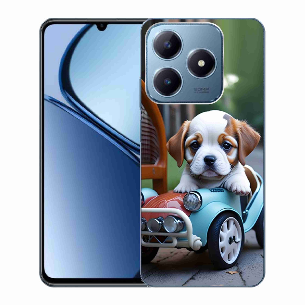Gelový kryt mmCase na Realme C63 - štěně v retro autě