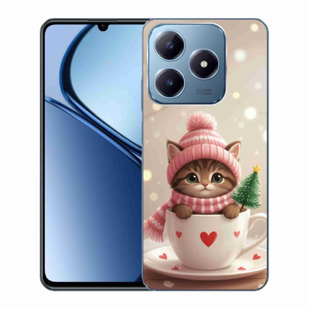 Gelový kryt mmCase na Realme C63 - vánoční kotě v hrnku