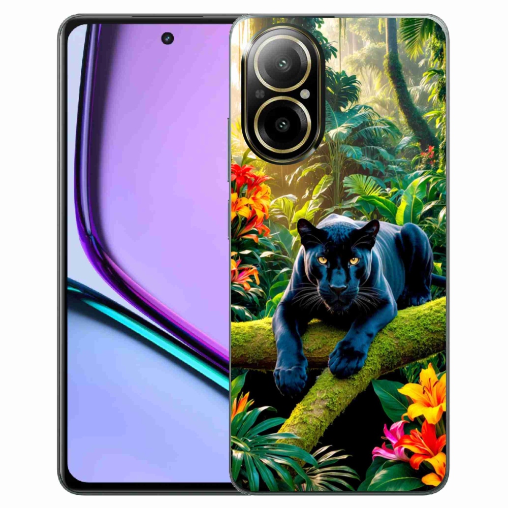Gelový kryt mmCase na Realme C67 - černý panter v džungli