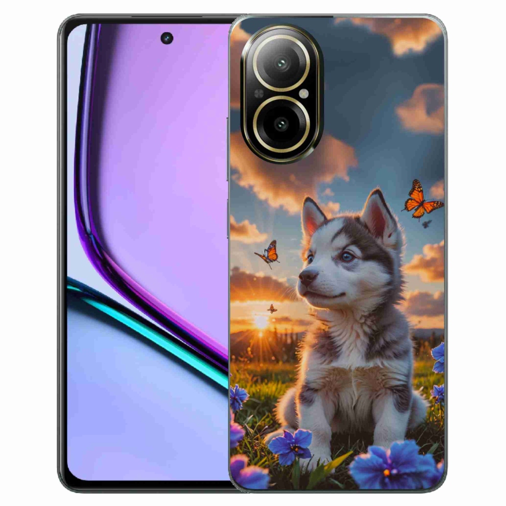 Gelový kryt mmCase na Realme C67 - husky při západu slunce