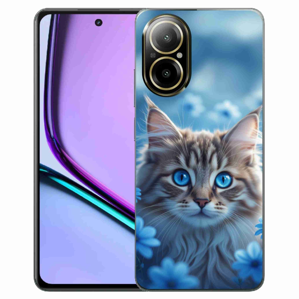Gelový kryt mmCase na Realme C67 - koťátko v modrých květech