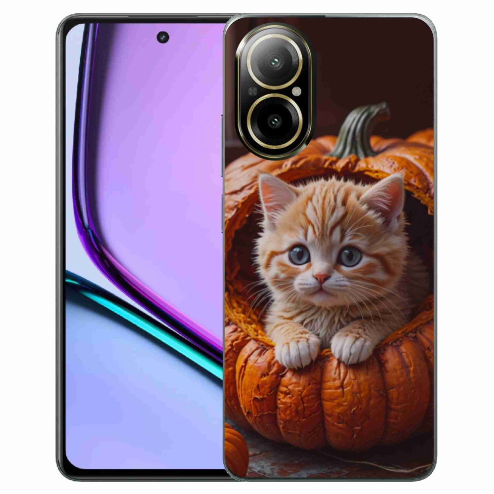 Gelový kryt mmCase na Realme C67 - kotě a dýně 2