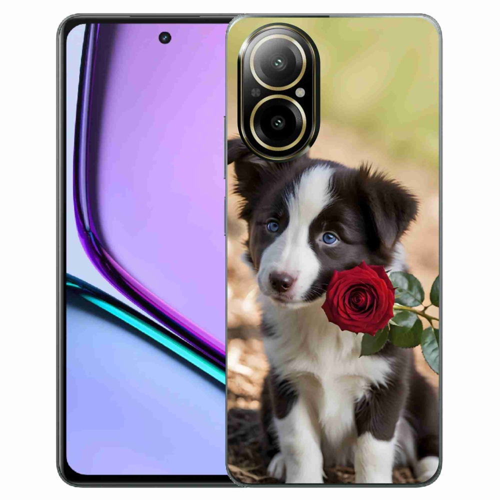 Gelový kryt mmCase na Realme C67 - roztomilá border kolie s růží