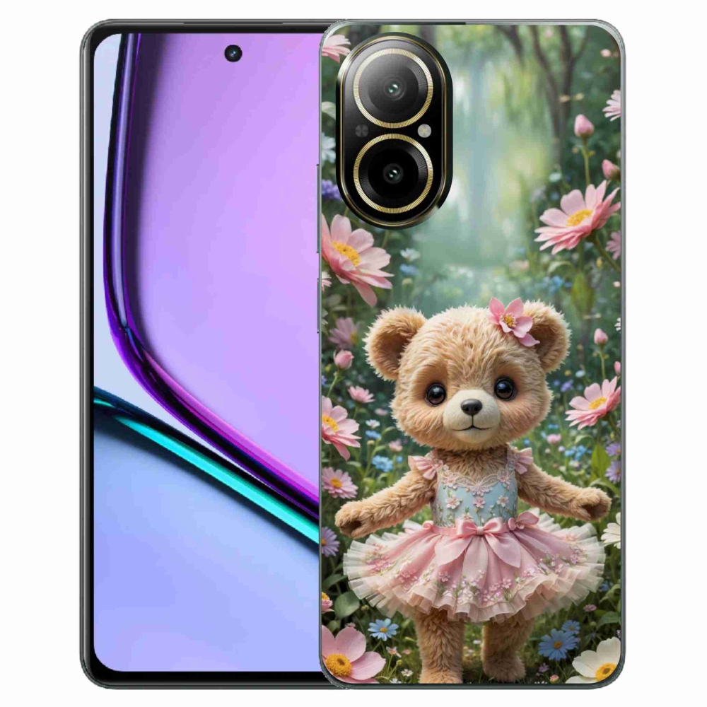 Gelový kryt mmCase na Realme C67 - roztomilý medvídek v květinách