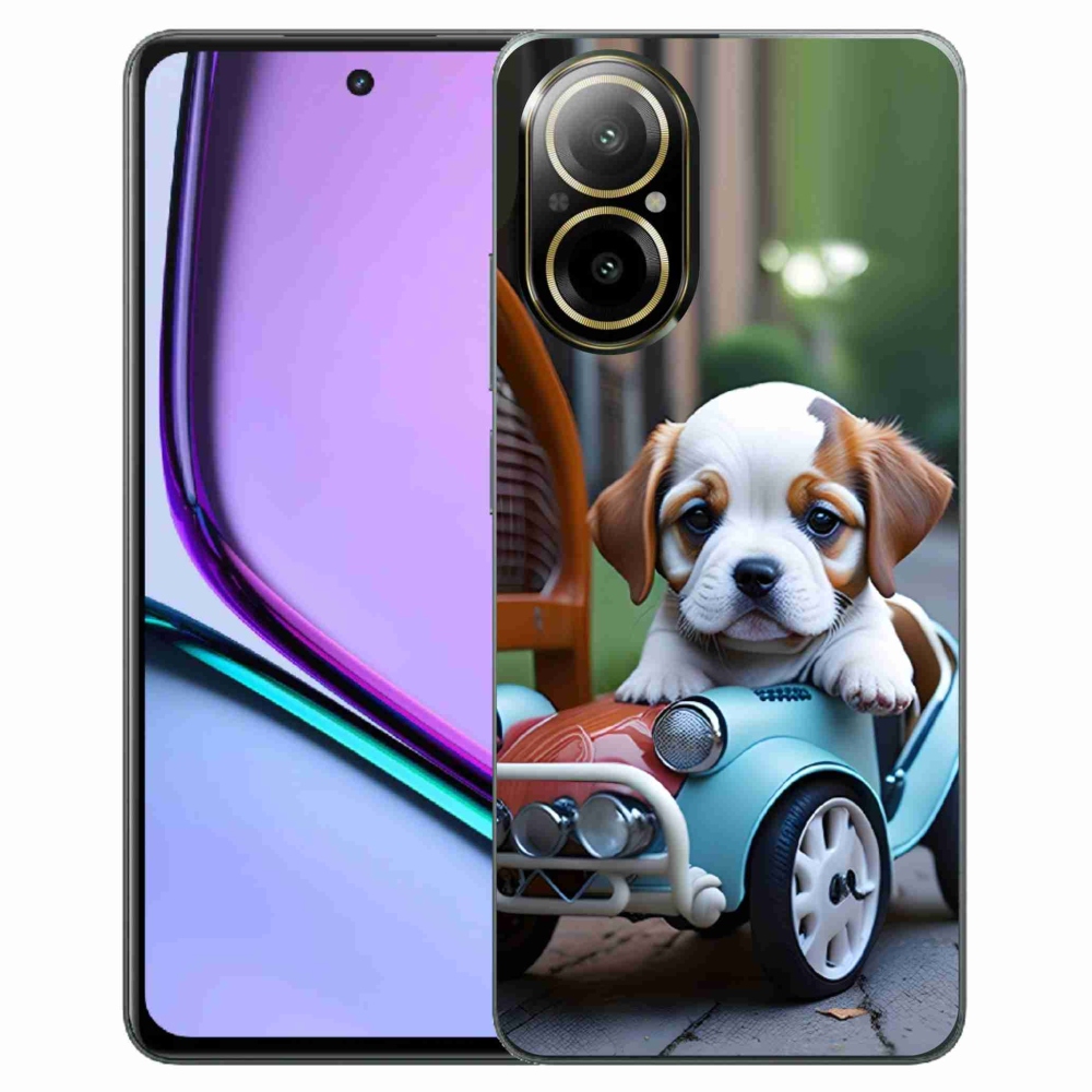 Gelový kryt mmCase na Realme C67 - štěně v retro autě