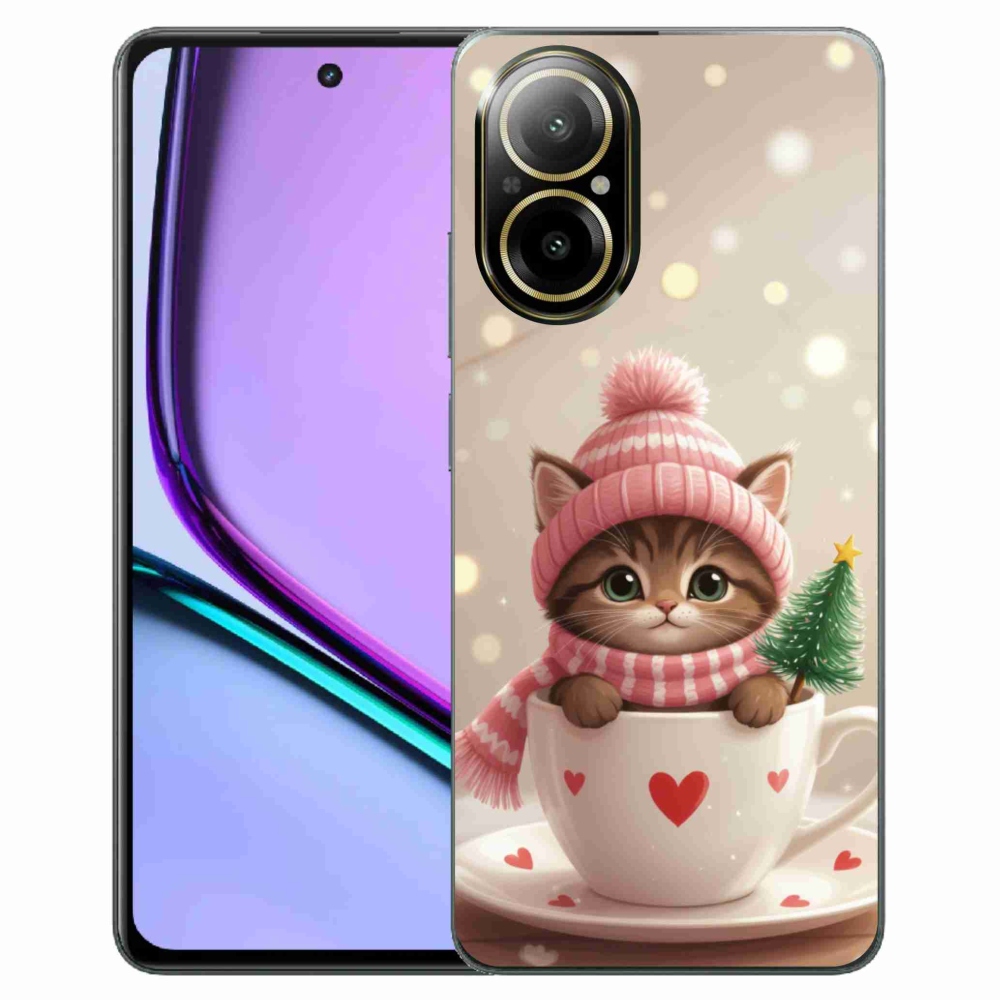 Gelový kryt mmCase na Realme C67 - vánoční kotě v hrnku