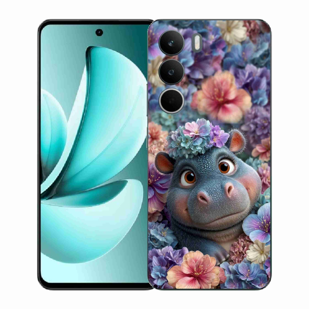 Gelový kryt mmCase na Realme C71 - hrošík v květinách