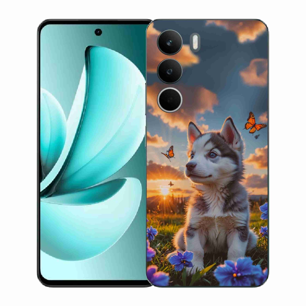 Gelový kryt mmCase na Realme C71 - husky při západu slunce