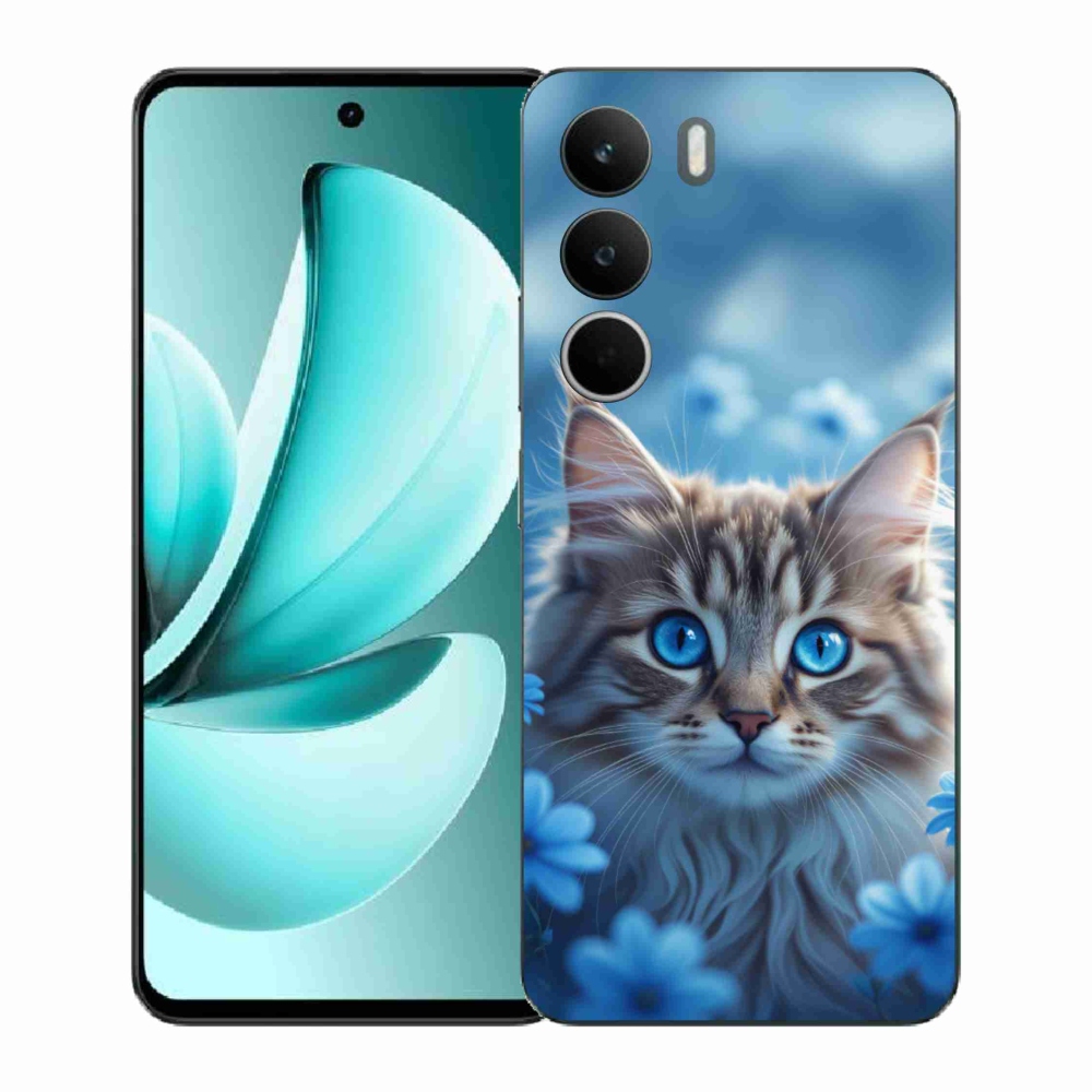 Gelový kryt mmCase na Realme C71 - koťátko v modrých květech