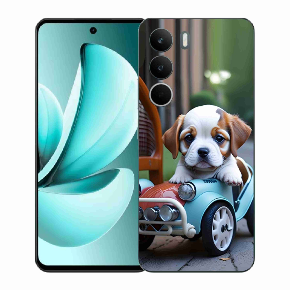 Gelový kryt mmCase na Realme C71 - štěně v retro autě
