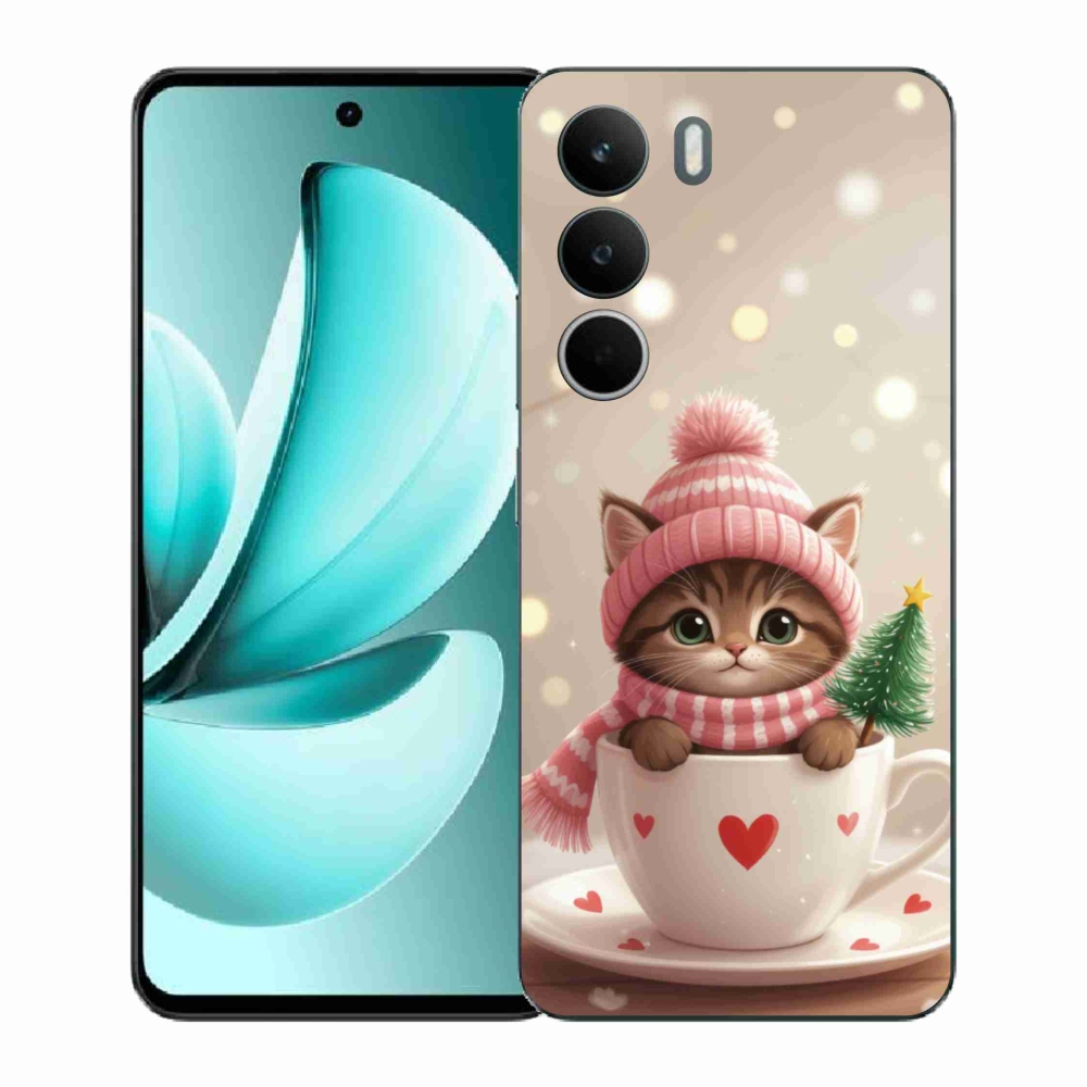 Gelový kryt mmCase na Realme C71 - vánoční kotě v hrnku