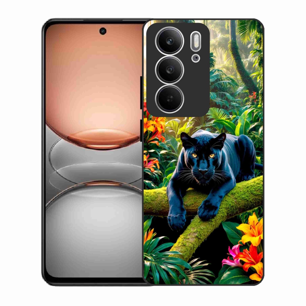 Gelový kryt mmCase na Realme C75 - černý panter v džungli