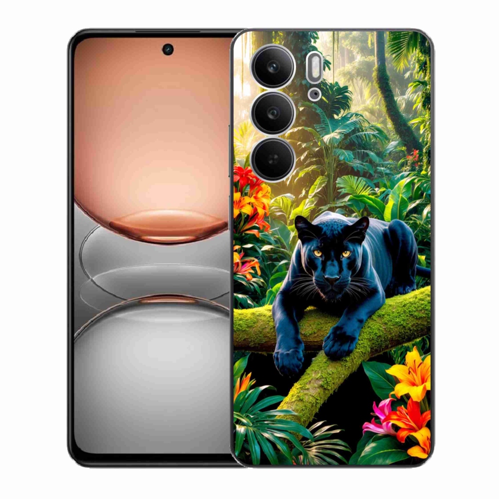 Gelový kryt mmCase na Realme C75 - černý panter v džungli