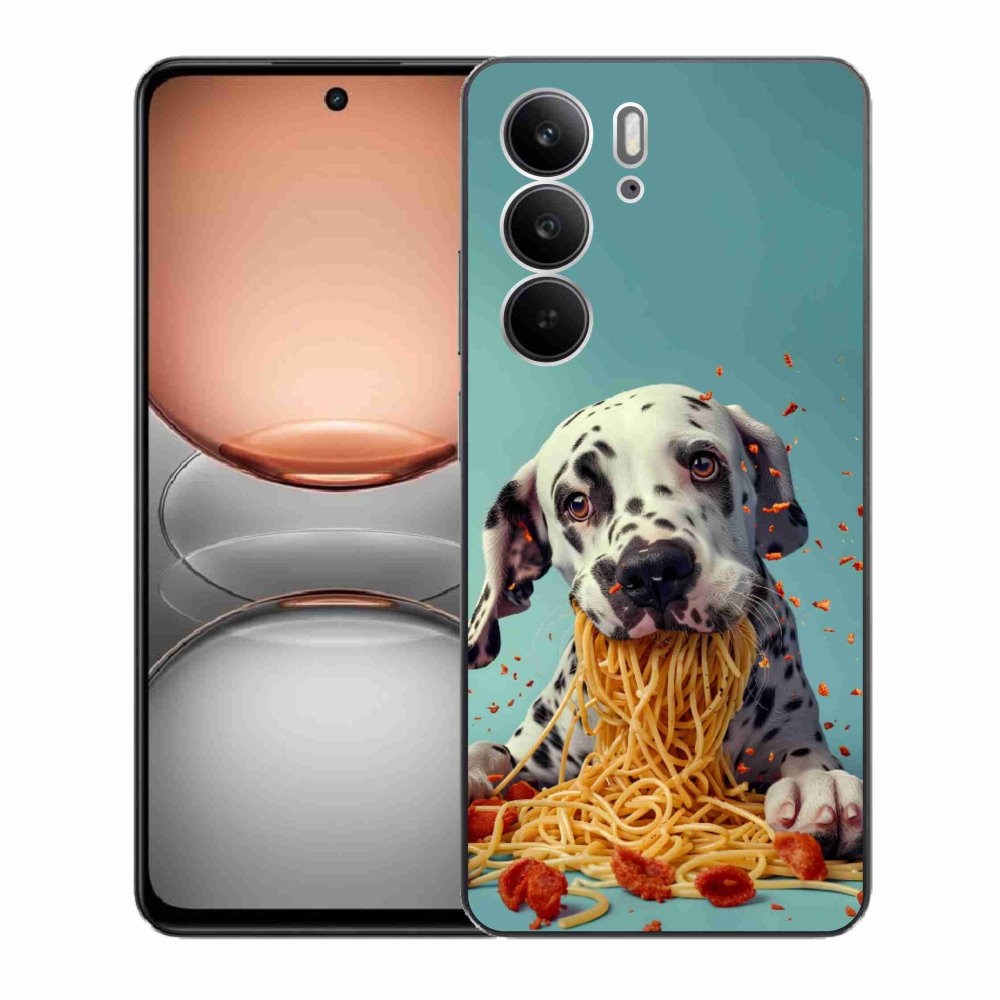 Gelový kryt mmCase na Realme C75 - dalmatin a špagety