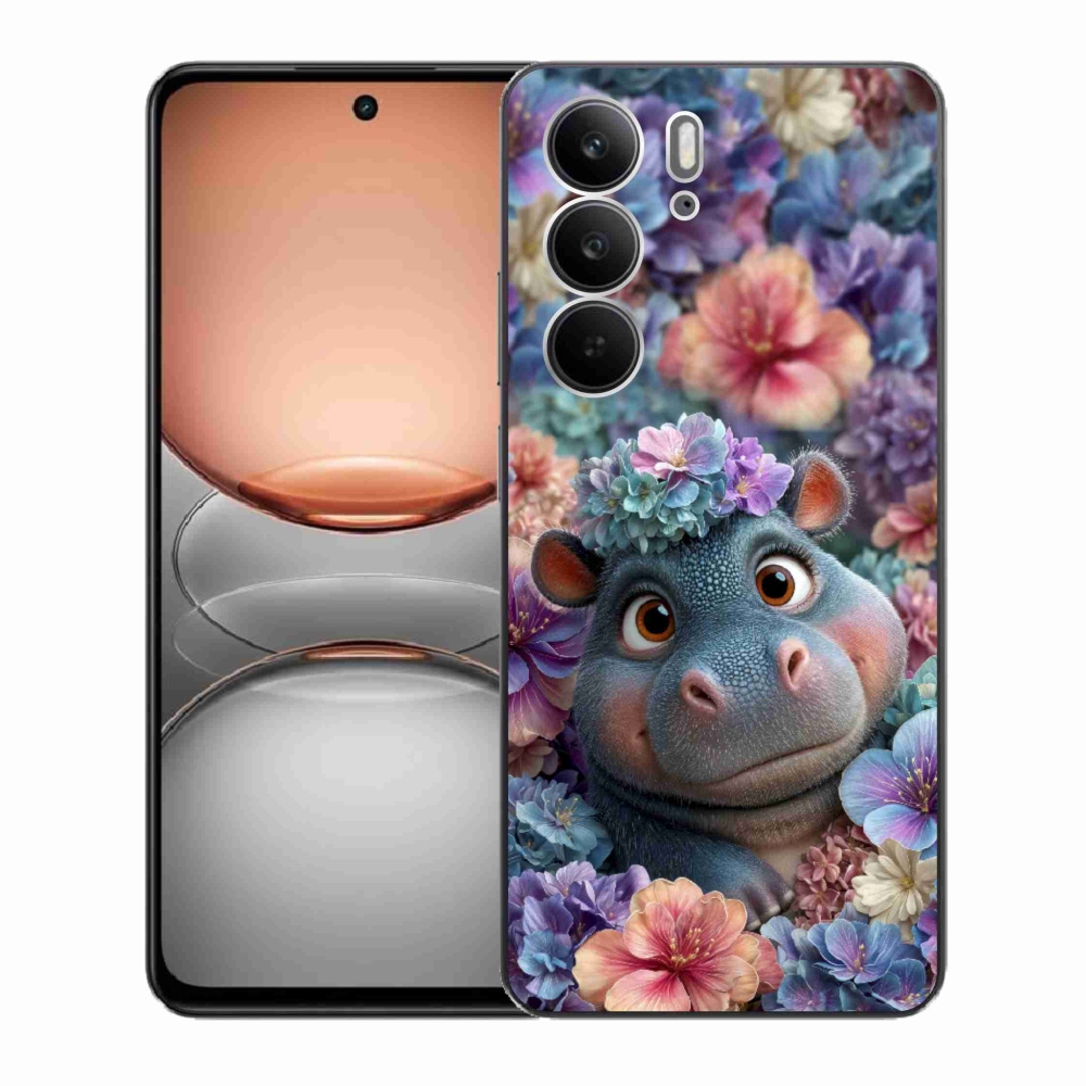 Gelový kryt mmCase na Realme C75 - hrošík v květinách