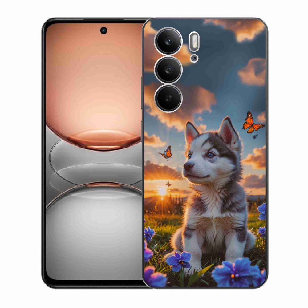 Gelový kryt mmCase na Realme C75 - husky při západu slunce