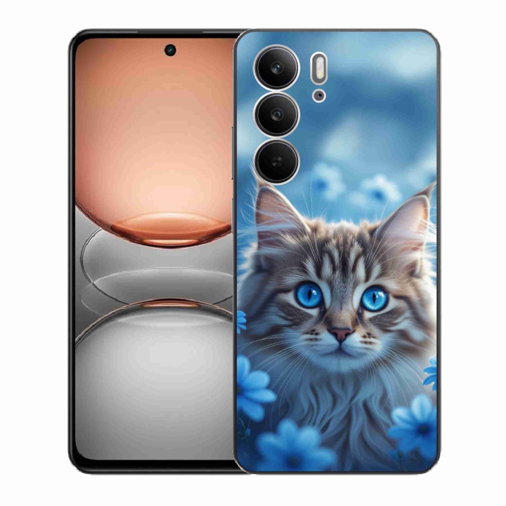 Gelový kryt mmCase na Realme C75 - koťátko v modrých květech