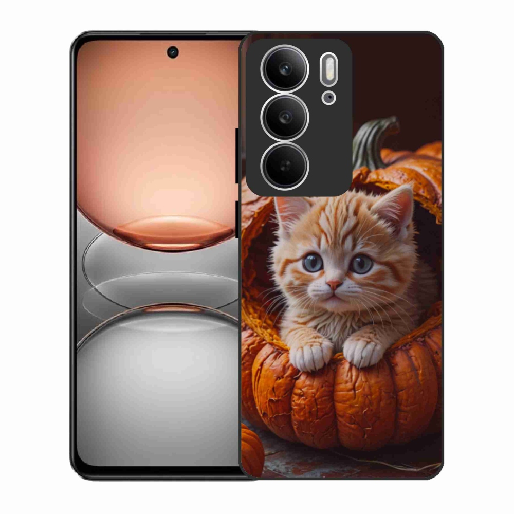 Gelový kryt mmCase na Realme C75 - kotě a dýně 2