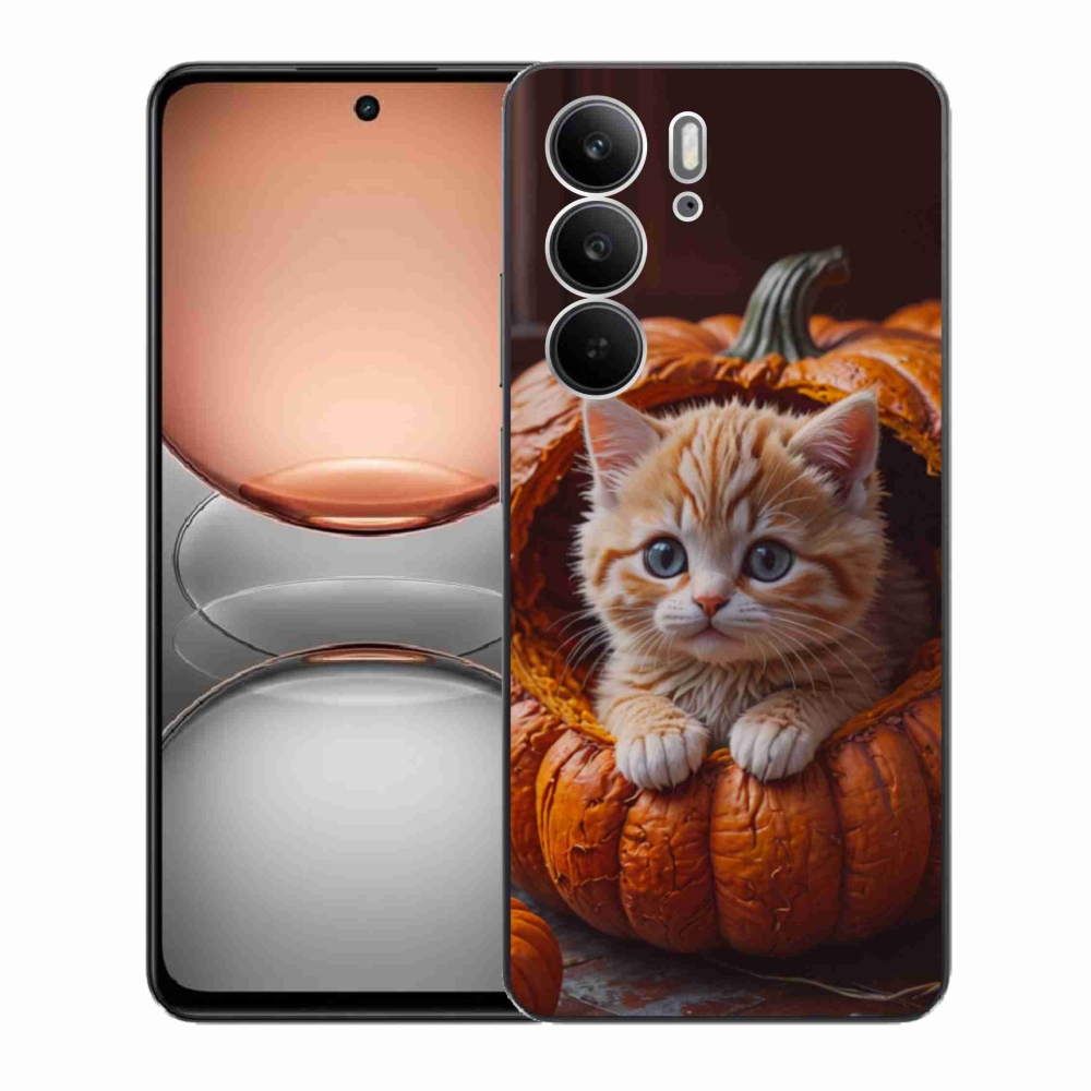 Gelový kryt mmCase na Realme C75 - kotě a dýně 2