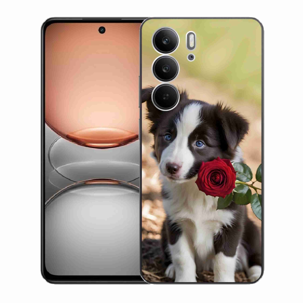 Gelový kryt mmCase na Realme C75 - roztomilá border kolie s růží