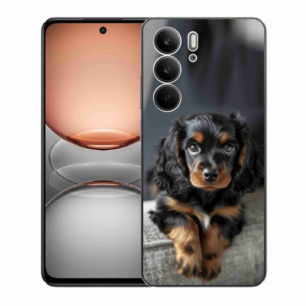Gelový kryt mmCase na Realme C75 - roztomilý dlouhosrstý jezevčík