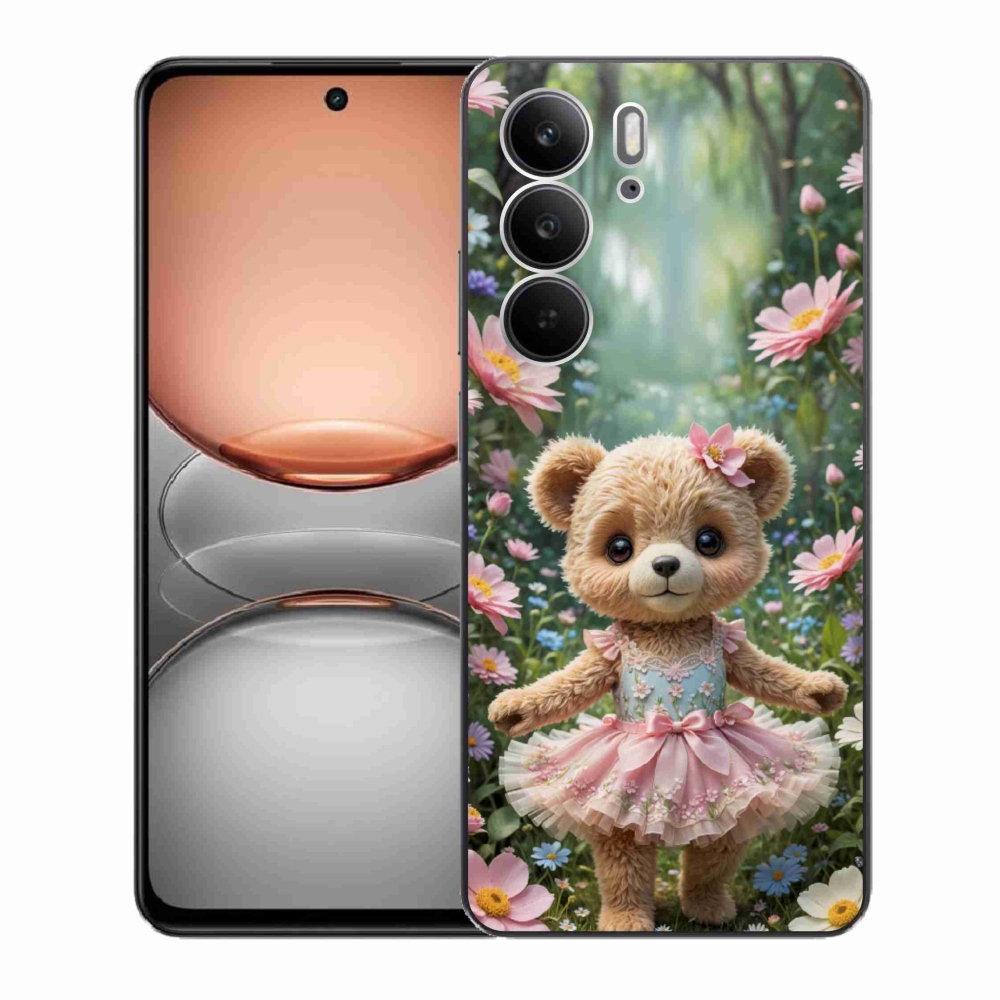 Gelový kryt mmCase na Realme C75 - roztomilý medvídek v květinách