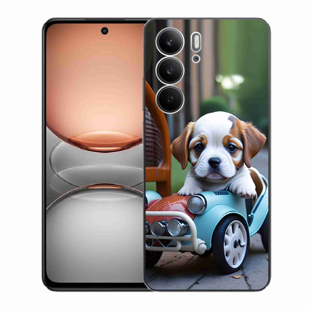 Gelový kryt mmCase na Realme C75 - štěně v retro autě