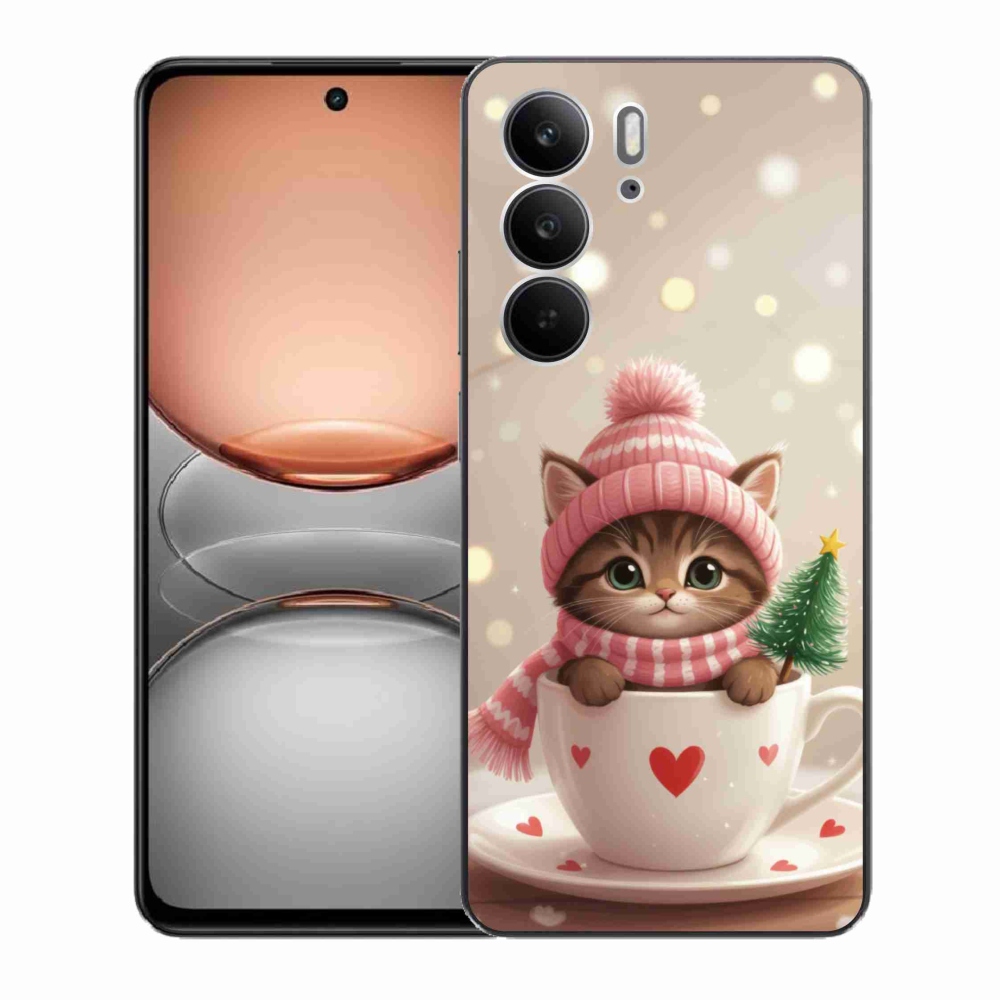 Gelový kryt mmCase na Realme C75 - vánoční kotě v hrnku