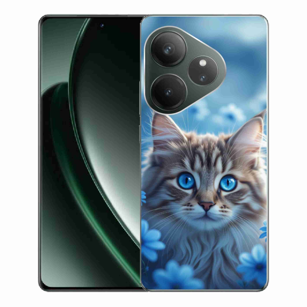 Gelový kryt mmCase na Realme GT 6 5G/GT 6T 5G - koťátko v modrých květech