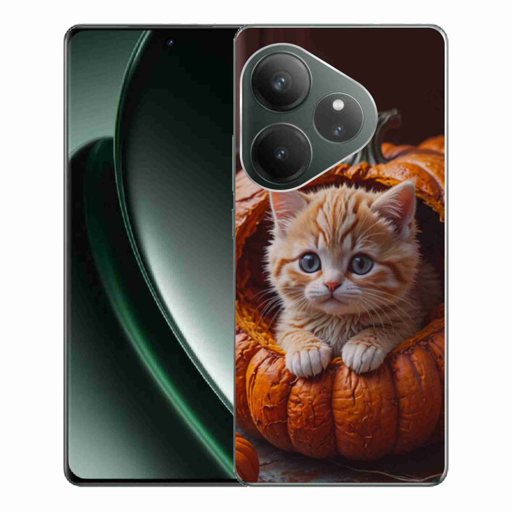 Gelový kryt mmCase na Realme GT 6 5G/GT 6T 5G - kotě a dýně 2