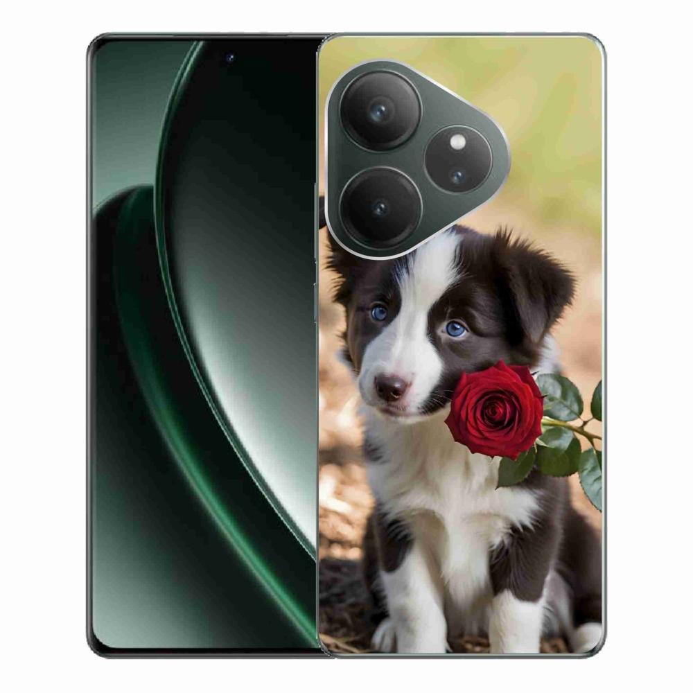 Gelový kryt mmCase na Realme GT 6 5G/GT 6T 5G - roztomilá border kolie s růží
