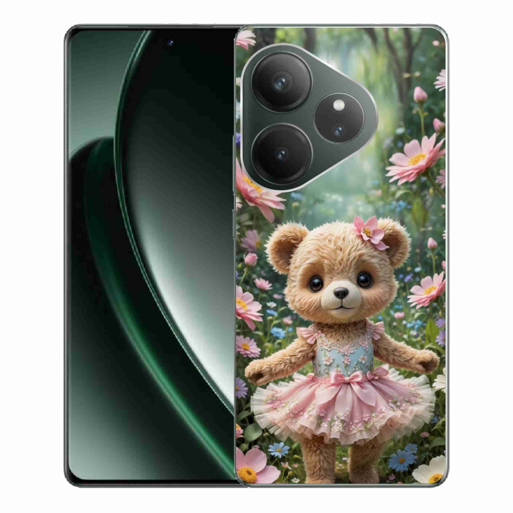 Gelový kryt mmCase na Realme GT 6 5G/GT 6T 5G - roztomilý medvídek v květinách