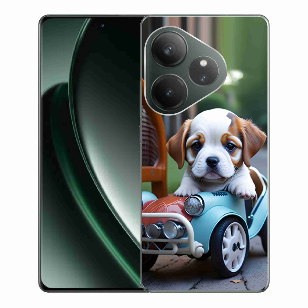 Gelový kryt mmCase na Realme GT 6 5G/GT 6T 5G - štěně v retro autě