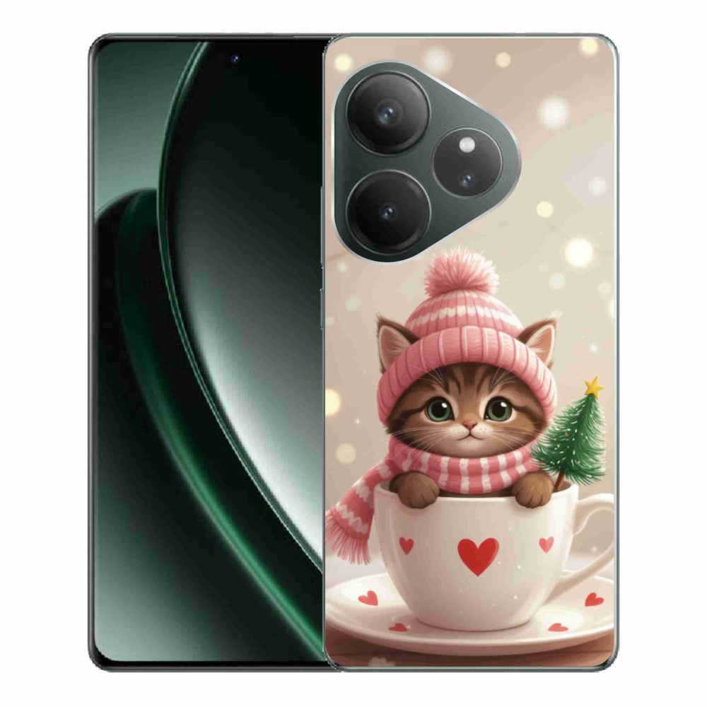Gelový kryt mmCase na Realme GT 6 5G/GT 6T 5G - vánoční kotě v hrnku