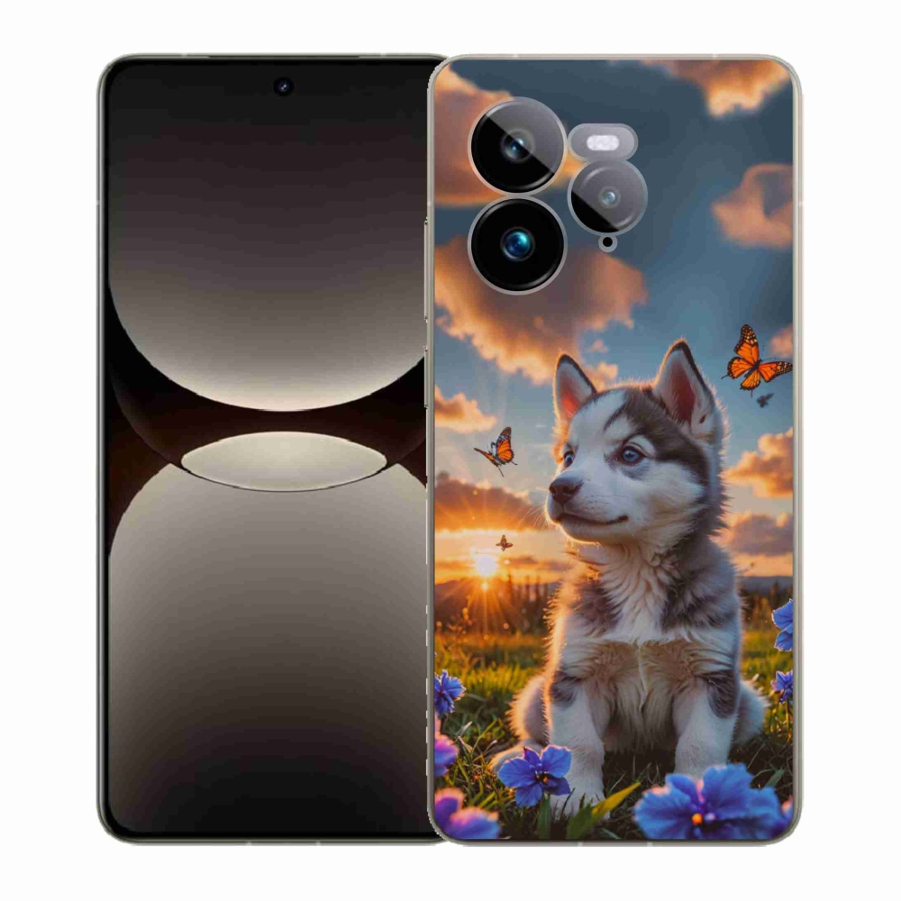 Gelový kryt mmCase na Realme GT 7 Pro 5G - husky při západu slunce