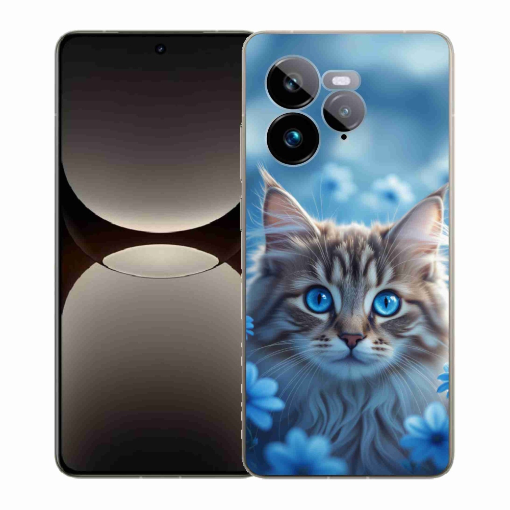 Gelový kryt mmCase na Realme GT 7 Pro 5G - koťátko v modrých květech