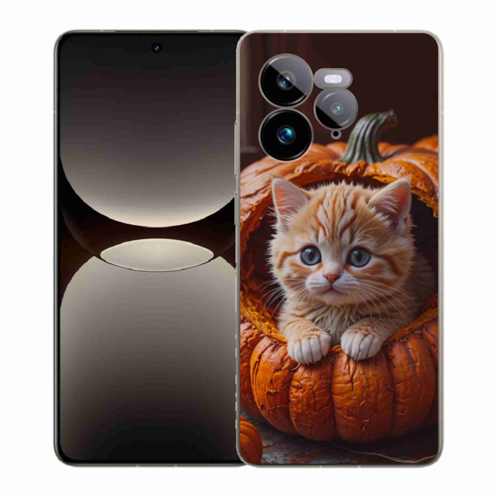 Gelový kryt mmCase na Realme GT 7 Pro 5G - kotě a dýně 2